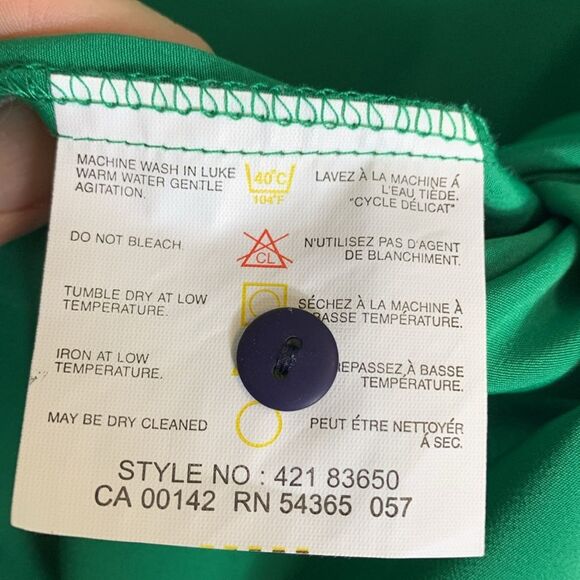 Vintage 80-90s TanJay Green Navy Heart Embroidered Short Sleeve Silky Top Sz 8 - Picture 7 of 12